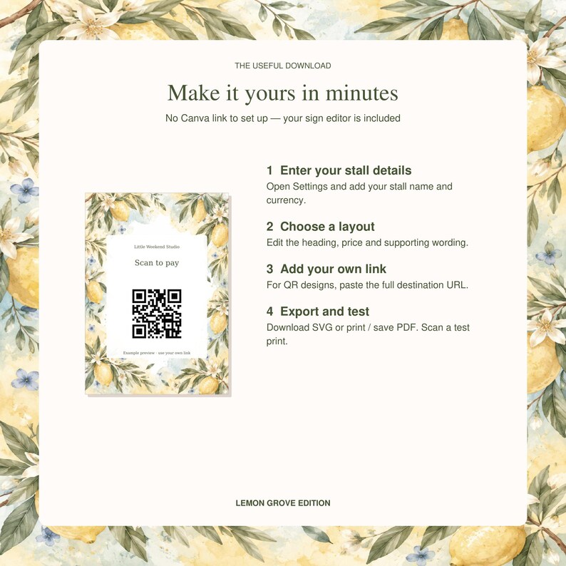 Lemon Grove Market Stall Bundle, QR Payment Signs, Price Tags, Tip Jar ...