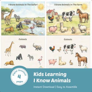 Toddler Montessori Busy Book, Preschool Kids Learning, I Know Animals, Learning Tool (Digital PDF Printable)