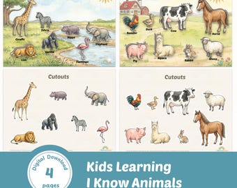 Toddler Montessori Busy Book, Preschool Kids Learning, I Know Animals, Learning Tool (Digital PDF Printable)