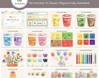 PHYSICAL ASSEMBLED Montessori Toddler Learning Binder, 10 Activities, Preschool Busy Book