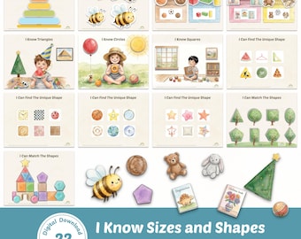 Montessori activiteitenboek voor peuters, leermap voor kleuters, activiteiten over maten en vormen (digitale PDF, printbaar)