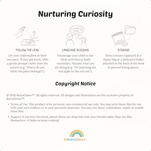 Informational page titled "Nurturing Curiosity" providing parents with tips on how to use the busy book to encourage learning and child autonomy.