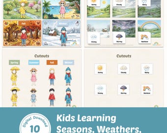 Montessori-activiteitenboek, leermap voor peuters, seizoenen, weer, maanden (digitale pdf)