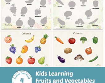 Montessori-activiteitenboek voor peuters, leerboek voor kleuters, Ik ken fruit en groenten (digitale PDF-printbare versie)