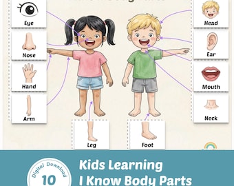 Toddler Montessori Busy Book, Preschool Kids Learning Binder, Body Parts (Digital PDF Printable)