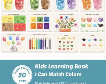 Montessori activiteitenboek voor peuters, leren voor kleuters, ik kan kleuren matchen, 10 activiteiten (digitale PDF, printbaar)