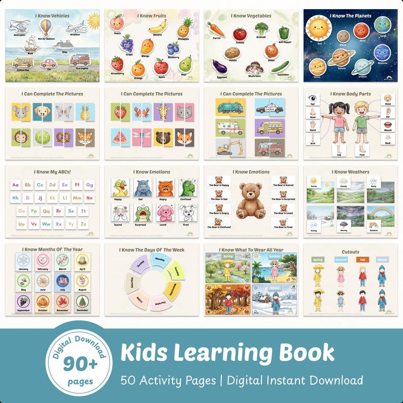 Toddler Learning Binder, Montessori Kids Busy Book, Preschool Activities, 90 Pages (Digital PDF Printable) image 3