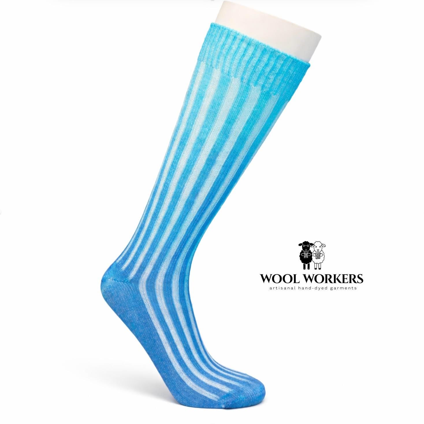 Hand Dyed Wool Mohair Knee High Socks, Artisan Knit Winter Boot Socks
