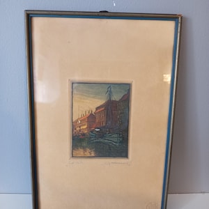 Emil Westman 1926 Original handkolorerad etsning, Köpenhamns hamn