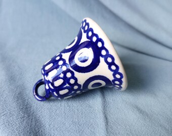 Polish Pottery Bell Boleslawiec Ceramic Peacock Eye Pattern 3"
