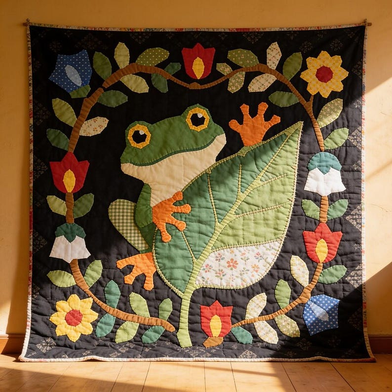 Frog Quilt Pattern, Frog Wall Hanging Quilt Pattern PDF, Easy Applique Quilt for Beginners, Raw Edge Fusible Applique image 8