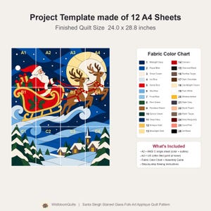 Santa Sleigh Quilt Pattern, Applique & Collage Quilt, Christmas Quilt Pattern PDF, Stained Glass Patchwork Wall Hanging, Reindeer Quilt image 4