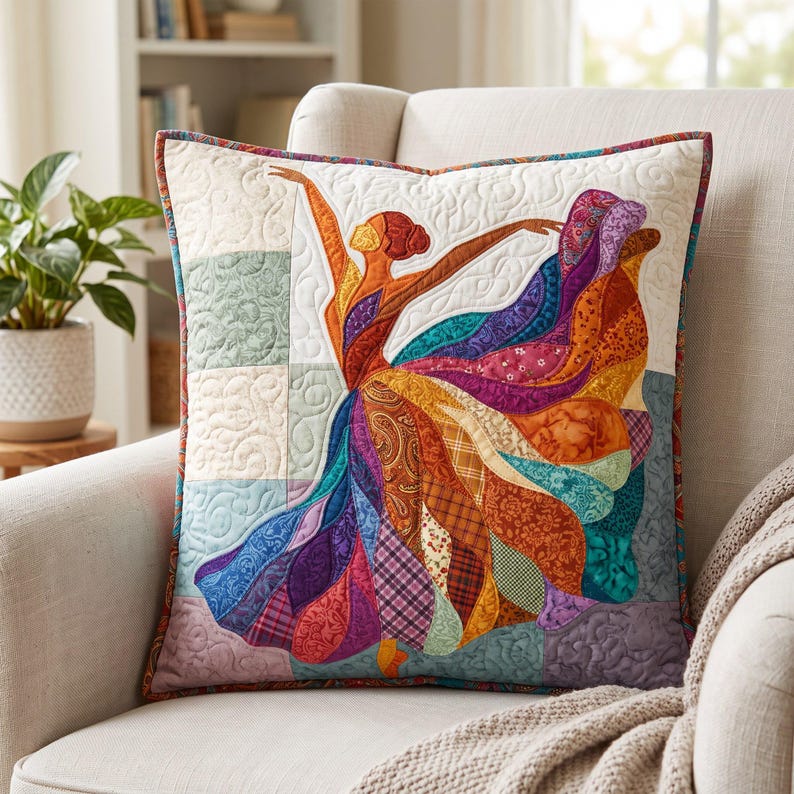 Ballerina-Quiltmuster, PDF-Vorlage für Applikationen mit offenen Kanten, Tänzer-Quiltmuster, Patchwork-Wandbehang, Quiltvorlage im Volkskunststil Bild 5