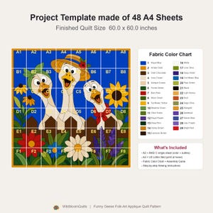 Funny Geese Quilt Pattern, Raw Edge Fusible Applique, Animal Quilt Pattern PDF, Patchwork Wall Hanging, Folk Art Quilt Template image 15