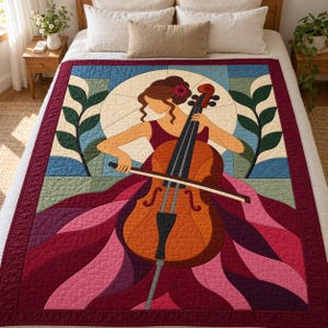Quiltmuster für Cellisten, Applikations- und Collage-Quilt, Quiltmuster für Musikliebhaber (PDF), Patchwork-Wandbehang, Quiltvorlage im Stil der Volkskunst Bild 9