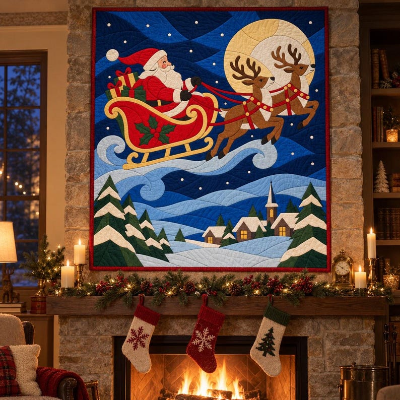 Santa Sleigh Quilt Pattern, Applique & Collage Quilt, Christmas Quilt Pattern PDF, Stained Glass Patchwork Wall Hanging, Reindeer Quilt image 8