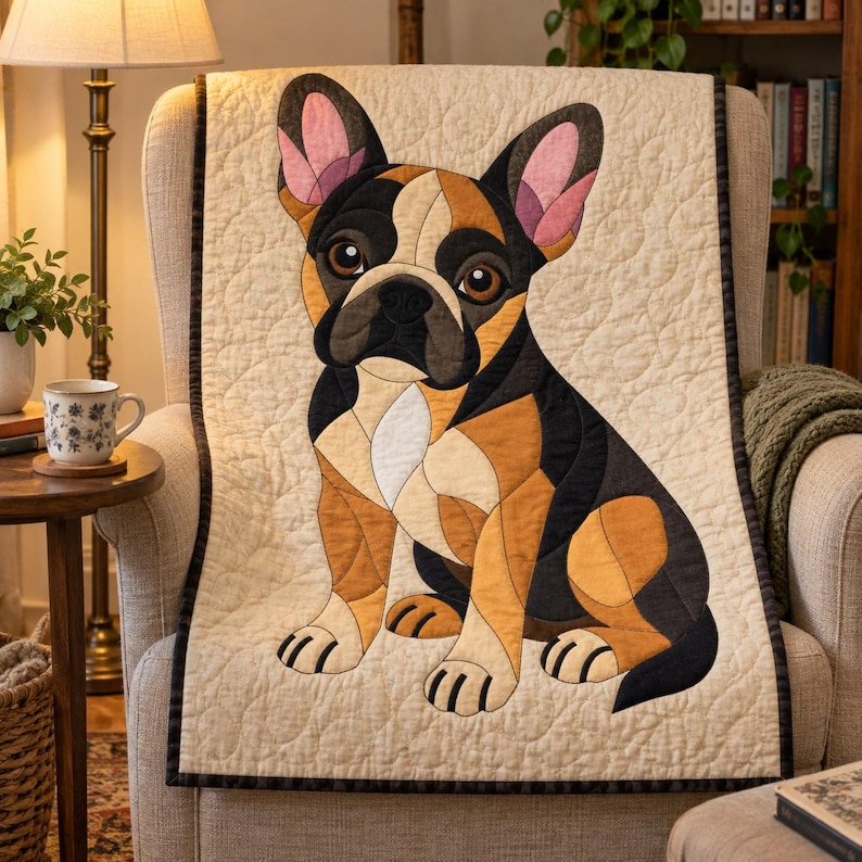 French Bulldog Quilt Pattern, Applique & Collage Quilt, Dog Quilt Pattern PDF, Patchwork Wall Hanging, Folk Art Quilt Template image 5