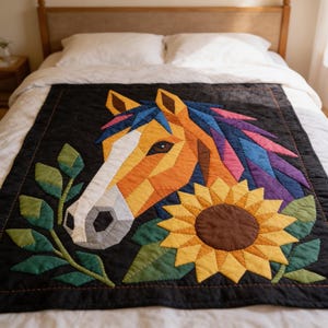 Horse Quilt Pattern, Horse Wall Hanging Quilt Pattern PDF, Easy Applique Quilt for Beginners, Raw Edge Fusible Applique image 8