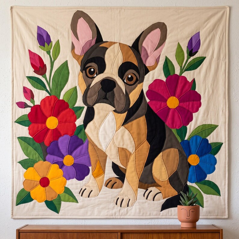French Bulldog Quilt Pattern, Dog Wall Hanging Quilt Pattern PDF, Applique Quilt Pattern, 2 Colourways & 3 Sizes, Raw Edge Fusible Applique image 10