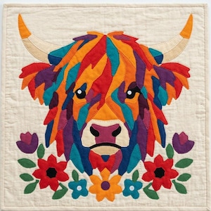 Highland Cow Quilt Pattern, Cow Wall Hanging Quilt Pattern PDF, Easy Applique Quilt for Beginners, Raw Edge Fusible Applique image 4