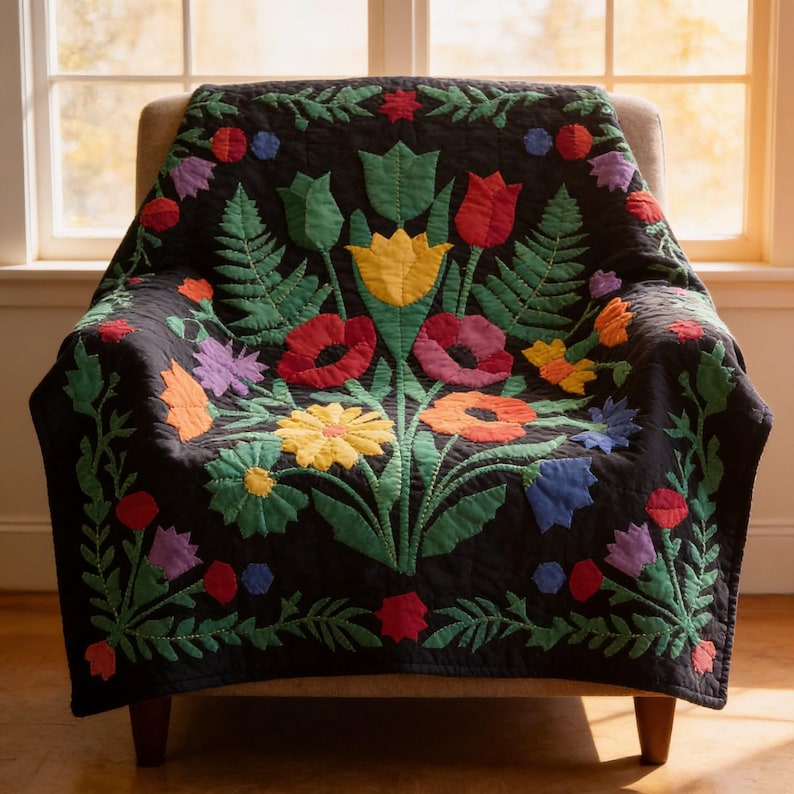 Cottagecore Quilt Pattern, Floral Wall Hanging Quilt Pattern PDF, Botanical Applique Quilt, Raw Edge Fusible Applique image 6