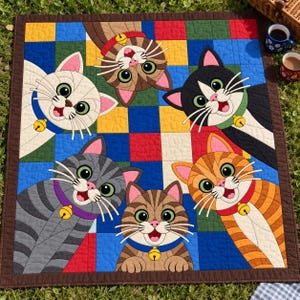 Six Cats Quilt Pattern, Applique & Collage Quilt, Cat Quilt Pattern PDF, Patchwork Wall Hanging, Folk Art Quilt Template image 10
