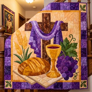 Communion Cross Quilt Pattern, Raw Edge Fusible Applique, Religious Quilt Pattern PDF, Christian Wall Hanging, Folk Art Faith Template image 12