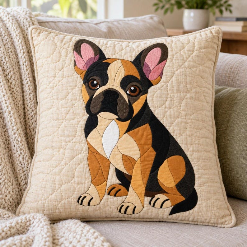 French Bulldog Quilt Pattern, Applique & Collage Quilt, Dog Quilt Pattern PDF, Patchwork Wall Hanging, Folk Art Quilt Template image 3