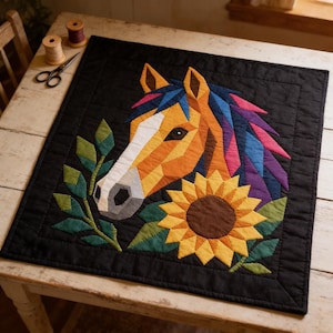 Horse Quilt Pattern, Horse Wall Hanging Quilt Pattern PDF, Easy Applique Quilt for Beginners, Raw Edge Fusible Applique image 4