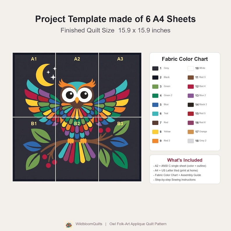 Owl Quilt Pattern, Owl Wall Hanging Quilt Pattern PDF, Easy Applique Quilt for Beginners, Woodland Wall Quilt, Raw Edge Fusible Applique image 7