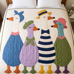 Dressed Geese Quilt Pattern, 2 Designs & 5 Sizes up to 60in, Raw Edge Fusible Applique, Animal Quilt Pattern PDF, Folk Art Geese Bed Quilt image 20
