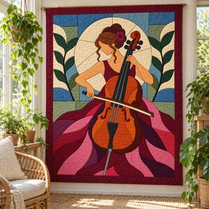 Quiltmuster für Cellisten, Applikations- und Collage-Quilt, Quiltmuster für Musikliebhaber (PDF), Patchwork-Wandbehang, Quiltvorlage im Stil der Volkskunst Bild 7