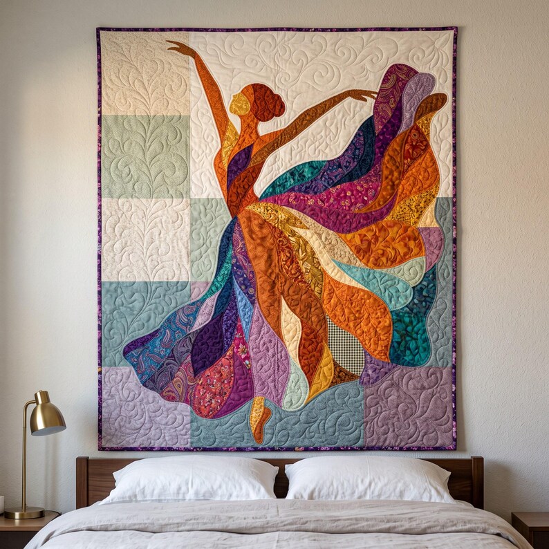 Ballerina-Quiltmuster, PDF-Vorlage für Applikationen mit offenen Kanten, Tänzer-Quiltmuster, Patchwork-Wandbehang, Quiltvorlage im Volkskunststil Bild 2