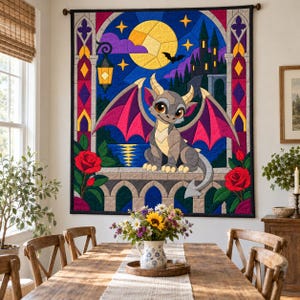 Modello per trapunta Baby Gargoyle, trapunta con applicazioni e collage, modello PDF per trapunta con animali fantastici, arazzo patchwork, modello per trapunta in stile folk art immagine 8