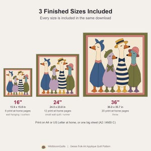 Dressed Geese Quilt Pattern, 2 Designs & 5 Sizes up to 60in, Raw Edge Fusible Applique, Animal Quilt Pattern PDF, Folk Art Geese Bed Quilt image 10
