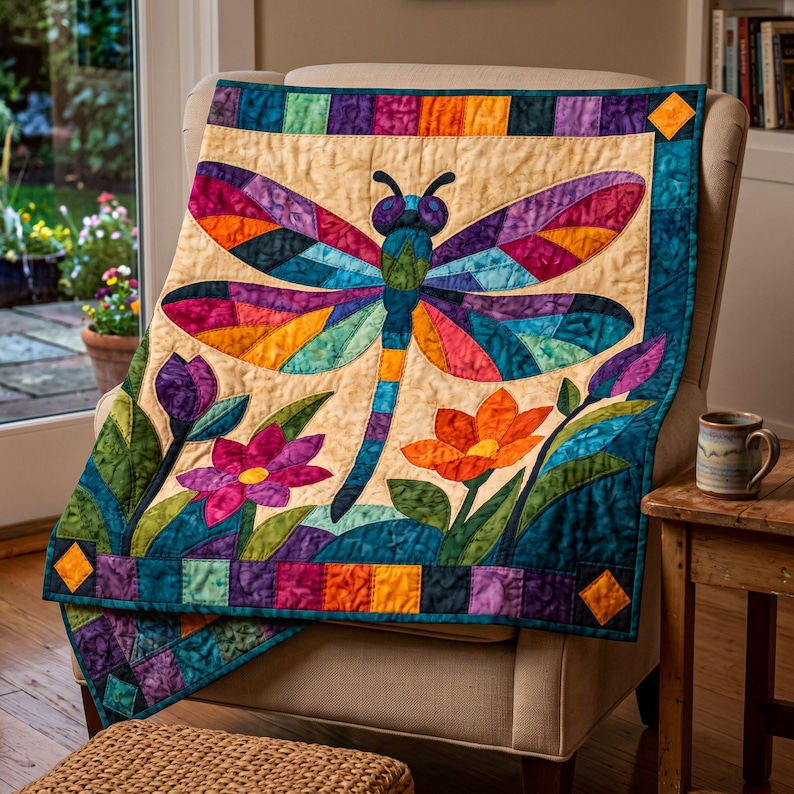 Mönster för trollslända-quilt, applikation med smältbara kanter, quiltmönster i PDF-format, väggbonad med lapptäcke, mall för quilt med folkkonst bild 10