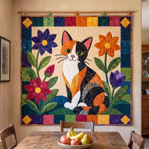 Calico Cat Quilt Pattern, Applique & Collage Quilt, Animal Quilt Pattern PDF, Patchwork Wall Hanging, Folk Art Quilt Template image 14