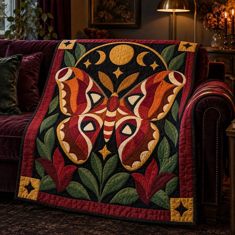 Atlas Moth Quilt Pattern, Applique & Collage Quilt PDF, Moon Phase Quilt Pattern, Folk Art Wall Hanging, Botanical Patchwork Template image 5
