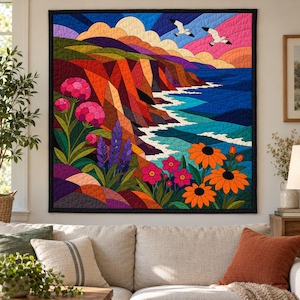 Quiltmuster „Wildblumen an Küstenklippen“, Applikations- und Collage-Quilt, Landschafts-Quiltmuster (PDF), Applikation mit offener Kante zum Aufbügeln Bild 5