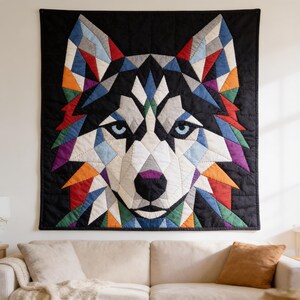 Husky Quilt Pattern, Dog Wall Hanging Quilt Pattern PDF, Beginner Applique Quilt Pattern, Wolf Dog Wall Quilt, Raw Edge Fusible Applique image 10
