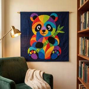 Patrón de edredón de panda, patrón de edredón para colgar en la pared de la habitación infantil en PDF, edredón de apliques fácil para principiantes, aplique termoadhesivo con borde sin rematar imagen 7
