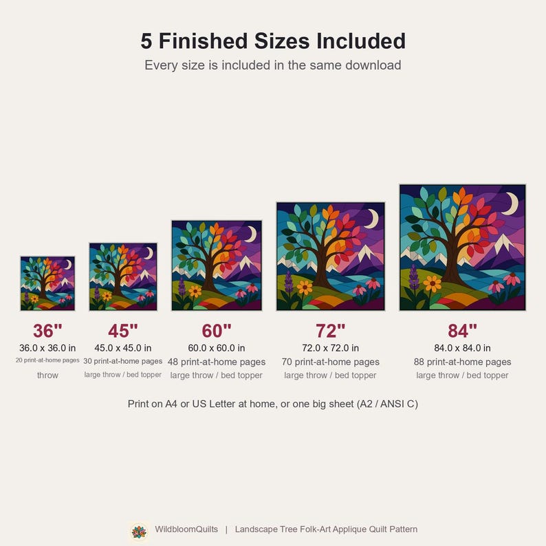 Landscape Tree Quilt Pattern, Applique & Collage Quilt PDF, Folk Art Nature Wall Hanging, Raw Edge Fusible Applique image 5