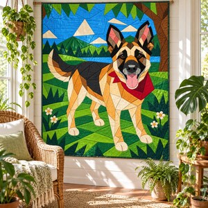 Quiltmuster für einen Deutschen Schäferhund, Applikations- und Collage-Hundequilt, Tierquiltmuster (PDF), Patchwork-Wandbehang, Quiltvorlage im Volkskunststil Bild 8