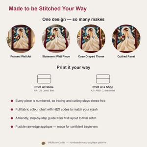 Bride Quilt Pattern, Applique & Collage Quilt, Wedding Quilt Pattern PDF, Patchwork Wall Hanging, Folk Art Quilt Template image 13