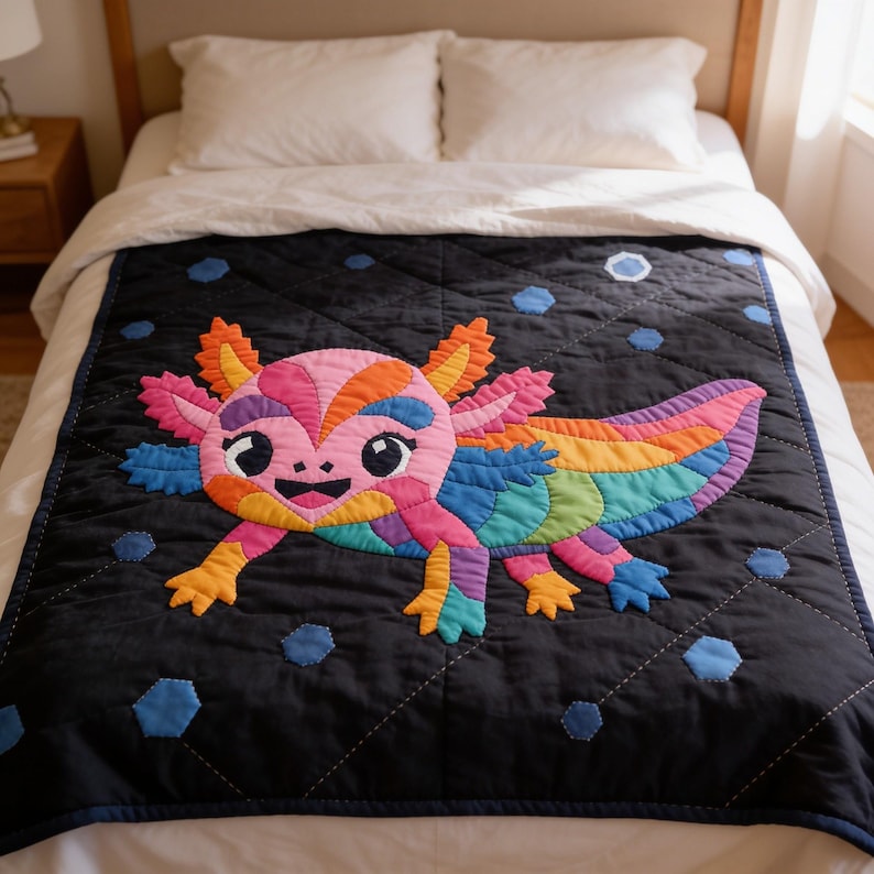 Axolotl Quilt Pattern, Kids Wall Hanging Quilt Pattern PDF, Easy Applique Quilt for Beginners, Raw Edge Fusible Applique image 9