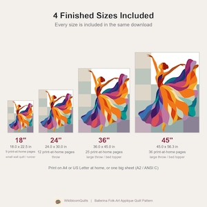 Ballerina-Quiltmuster, PDF-Vorlage für Applikationen mit offenen Kanten, Tänzer-Quiltmuster, Patchwork-Wandbehang, Quiltvorlage im Volkskunststil Bild 10