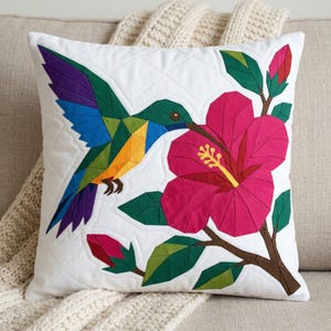 Hummingbird Quilt Pattern, Raw Edge Fusible Applique PDF, Tropical Bird Quilt Pattern, Hibiscus Patchwork Wall Hanging image 9