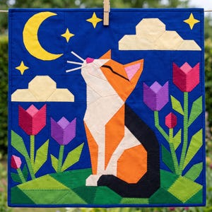 Cat Quilt Pattern, Cat Wall Hanging Quilt Pattern PDF, Easy Applique Quilt for Beginners, Folk Art Cat Lover Gift, Raw Edge Fusible Applique image 15