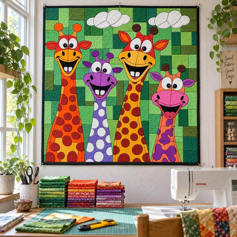 Mönster för giraffquilt, applikation med smältbara kanter i PDF-format, quiltmönster för djur, väggbonad med lapptäcke, mall för quilt med folkkonst bild 7