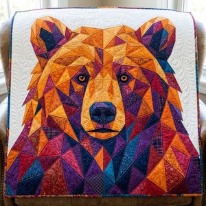 Patrón de edredón de oso, aplique termoadhesivo geométrico con borde sin rematar, patrón de edredón de animales en PDF, tapiz de pared de patchwork, plantilla de edredón de arte popular imagen 7